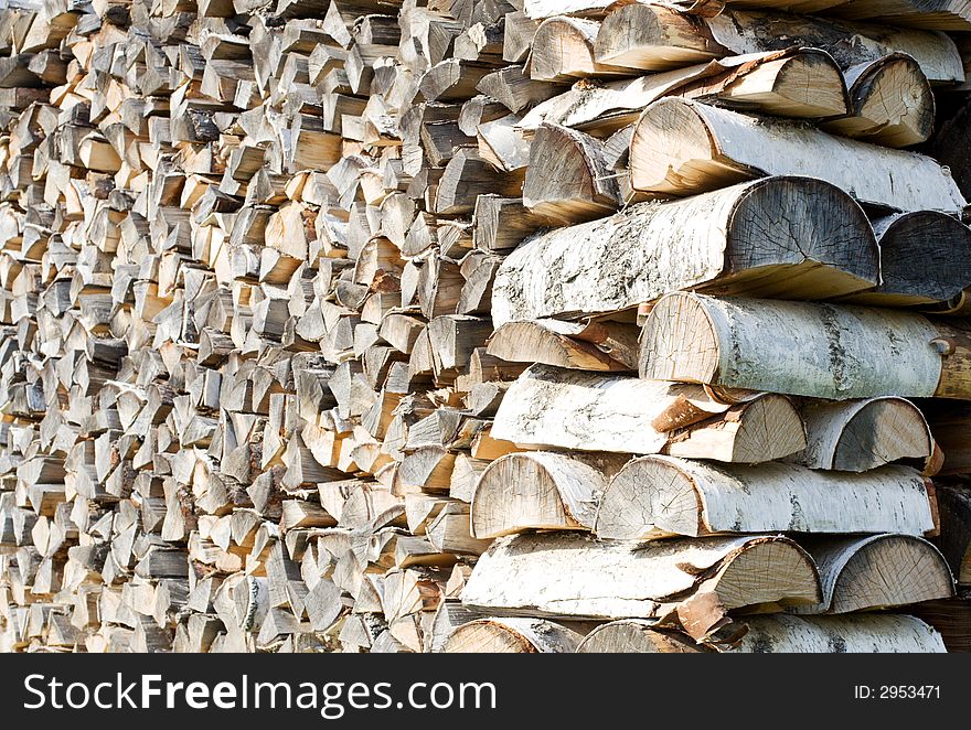 The woodpile of brich firewood