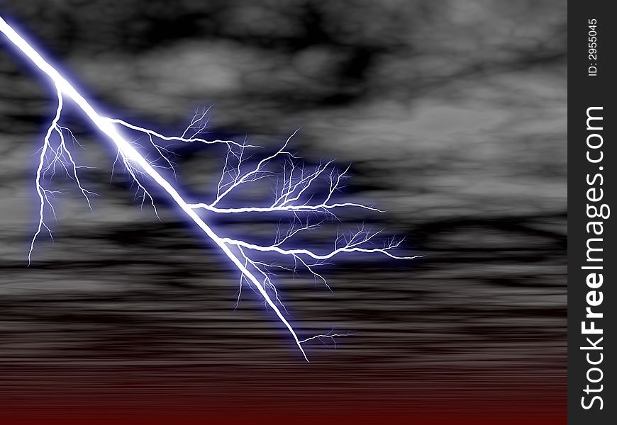 Illustration of striking lightenings in the sky