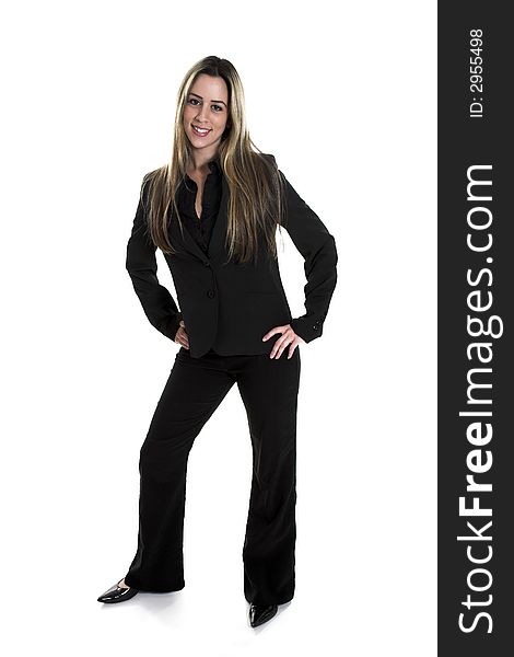 Business shot of woman standing over white background