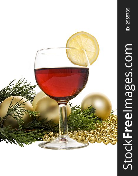 Gold Christmas Baubles & Wine