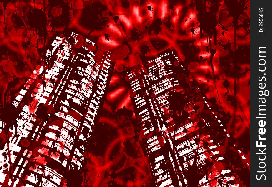 Grunge background with buildings and splatters