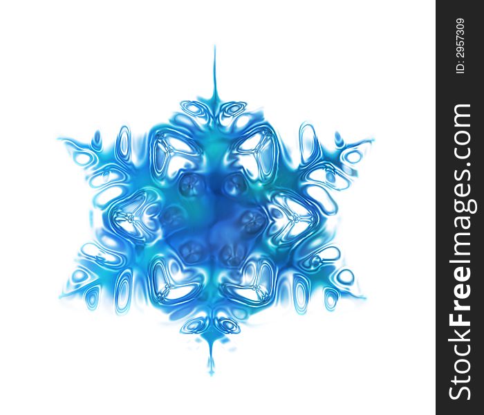 Blue snowflake on the white background generated by the computer