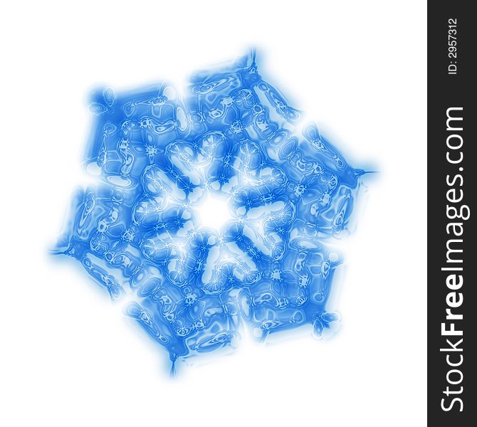 Blue snowflake on the white background generated by the computer