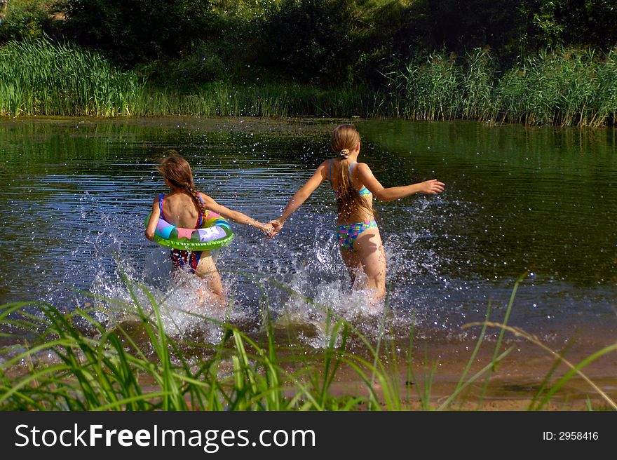 Water, Lake, Joy, two girls. Water, Lake, Joy, two girls