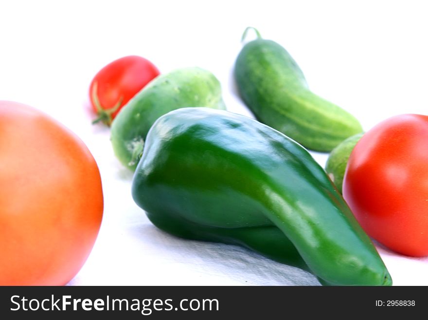 Tomato, Cucumber and Green Bell Isolated in White Background