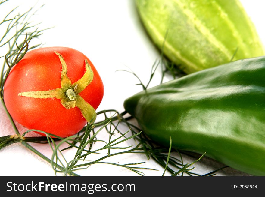 Tomato, Cucumber and Green Bell Isolated in White Background