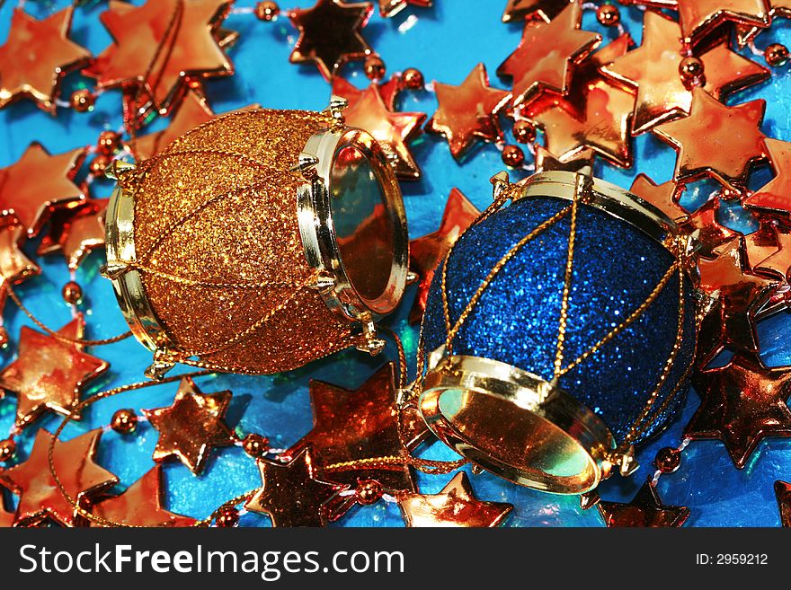 Christmas decoration drum over stars background