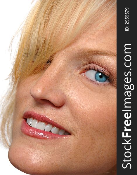 Close up of woman against white background