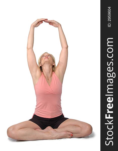 Attractive blonde working out with white background