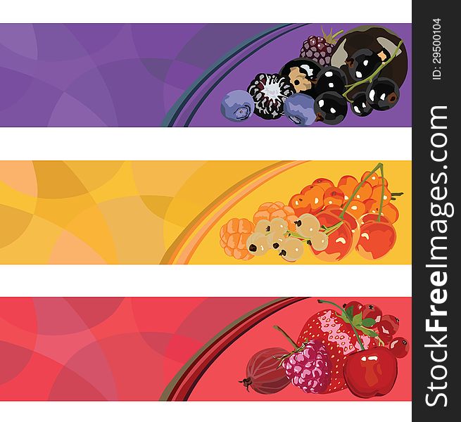 Three banners with berries of different colors. Three banners with berries of different colors