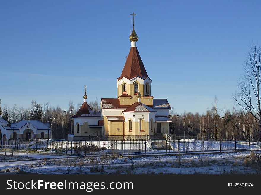 Church of the Holy Martyr Panteleimon in Petrozavodsk in the winter morning