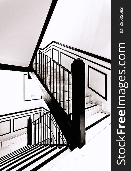 Interior stairs in black and white, wrapped in an intense light of the Sun. Interior stairs in black and white, wrapped in an intense light of the Sun