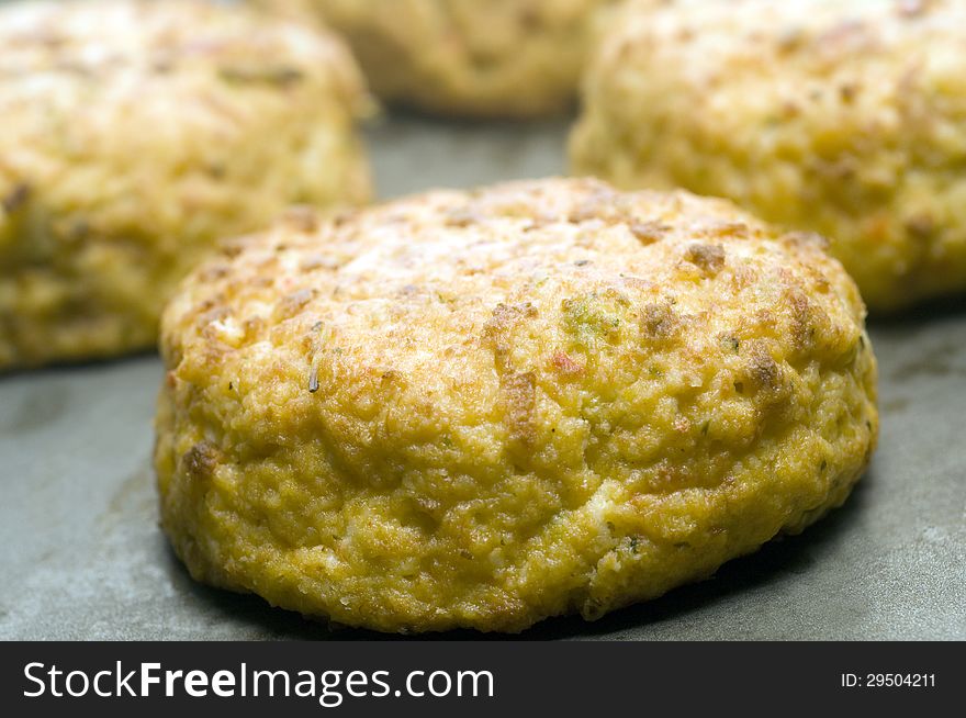 Lobster cakes on baking pan