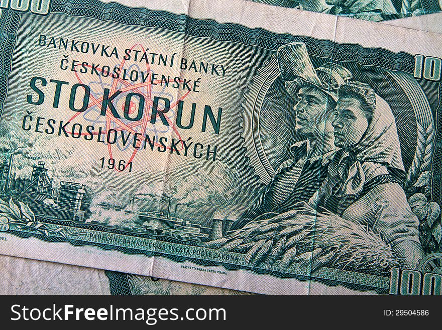 One hundred old Czechoslovak koruna banknotes. One hundred old Czechoslovak koruna banknotes