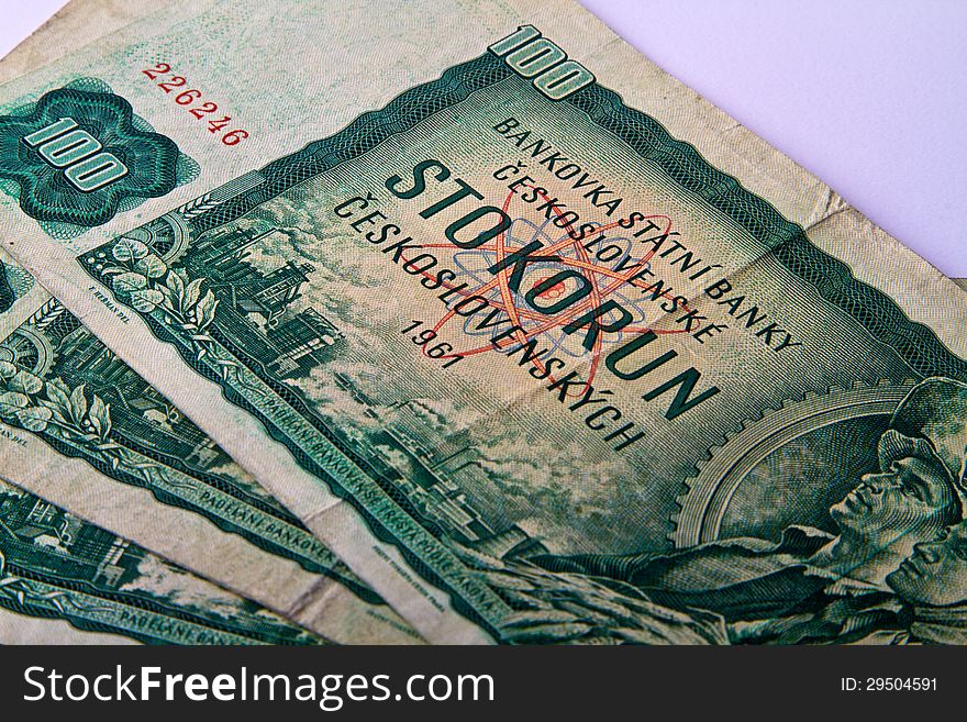 One hundred old Czechoslovak koruna banknotes. One hundred old Czechoslovak koruna banknotes