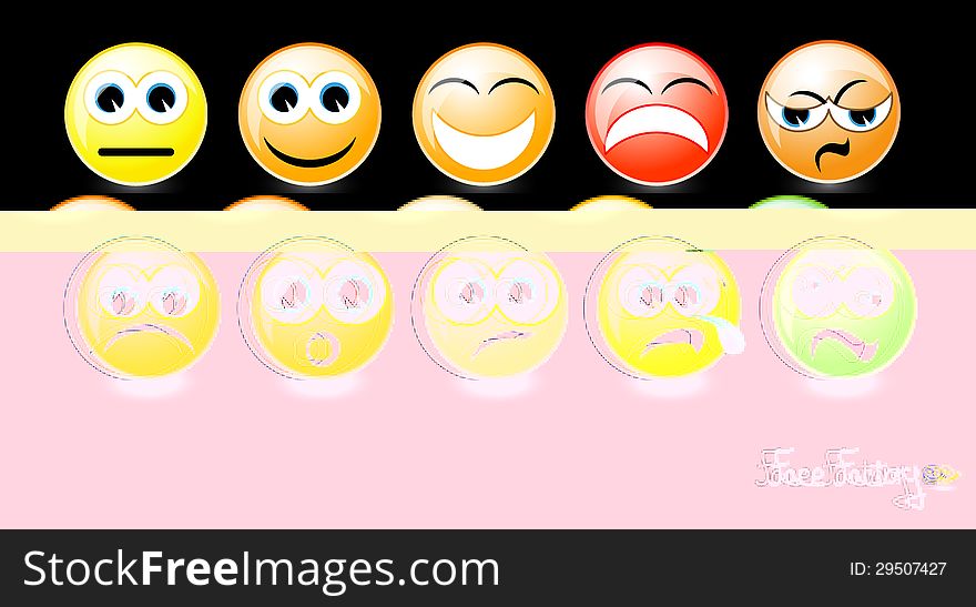 Set Of Smiley Faces On Black Background