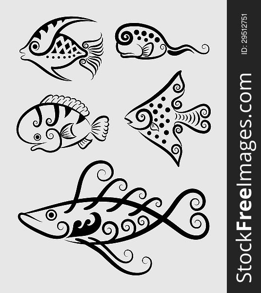 Various kinds of fish with artistic lines. Smooth and detail image/. Good use for your symbol, company logo, sticker design, or any design you want. Easy to edit color. Various kinds of fish with artistic lines. Smooth and detail image/. Good use for your symbol, company logo, sticker design, or any design you want. Easy to edit color