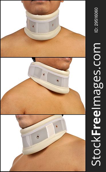 Set of neck support images on man body