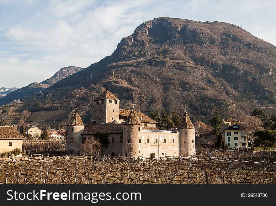 A medieval castle among vineyards in Bolzano. A medieval castle among vineyards in Bolzano