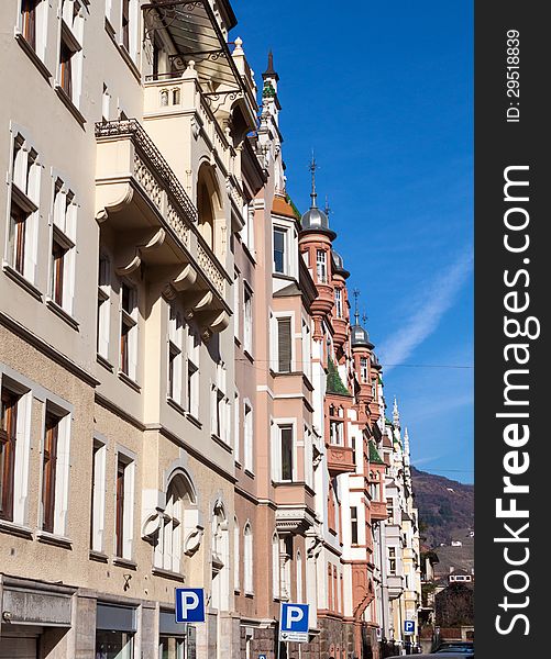 Colourful apartment blocks in Bolzano Bozen, Italy