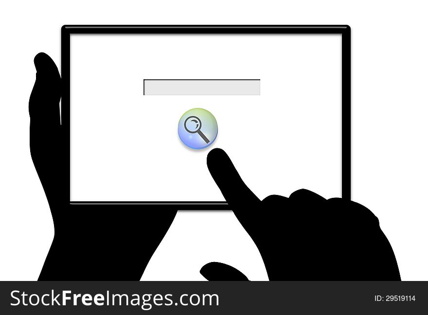 Illustrated tablet PC displaying a search bar and button. Illustrated tablet PC displaying a search bar and button
