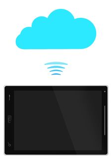 Tablet PC With Blue Cloud Stock Image