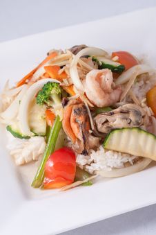 Stir Fried Ginger Sauce Seafood With Rice Stock Photography
