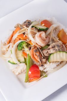 Stir Fried Ginger Sauce Seafood With Rice Royalty Free Stock Photo Stir Fried Ginger Sauce Seafood With Rice Royalty Free Stock Photo