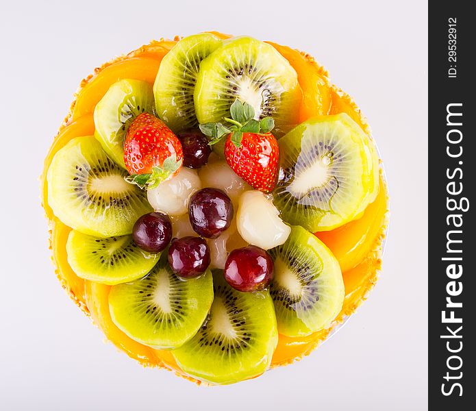 Beautiful decorated birthday fruit cake. Beautiful decorated birthday fruit cake