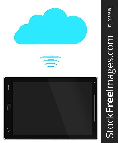 Tablet PC with blue cloud on white