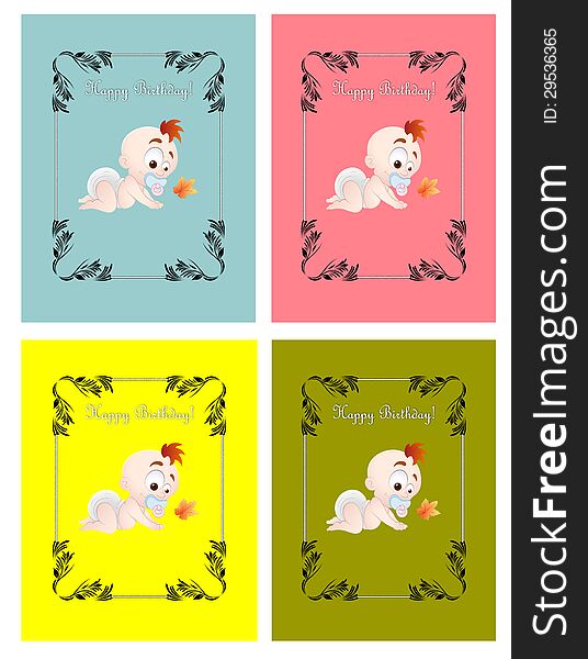 Set of four kids birthday cards. Set of four kids birthday cards