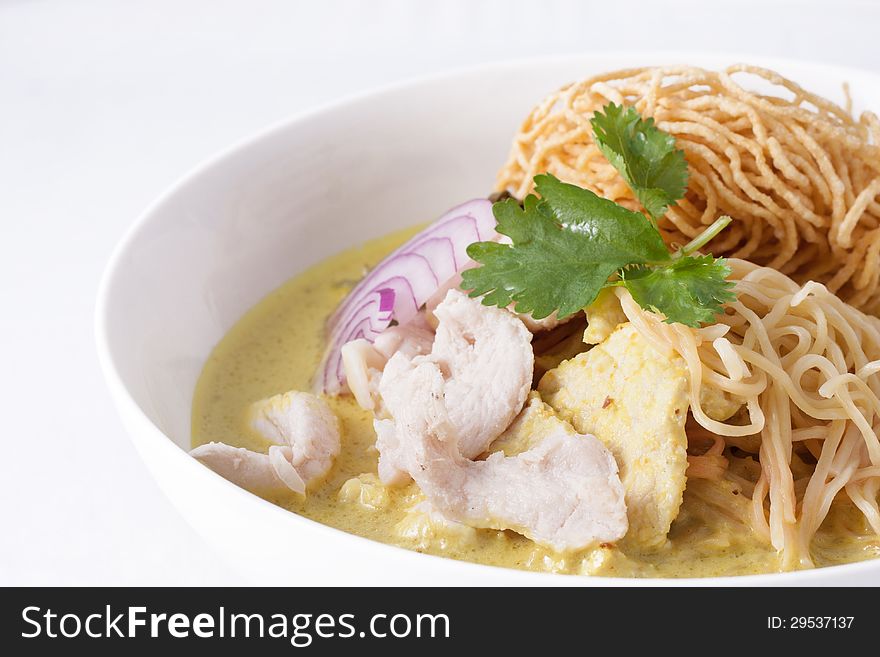 Thai northern style noodle soup with curry paste. Thai northern style noodle soup with curry paste.