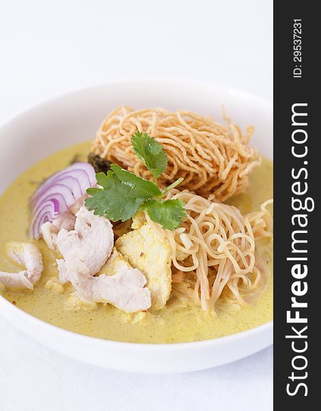 Thai northern style noodle soup with curry paste. Thai northern style noodle soup with curry paste.