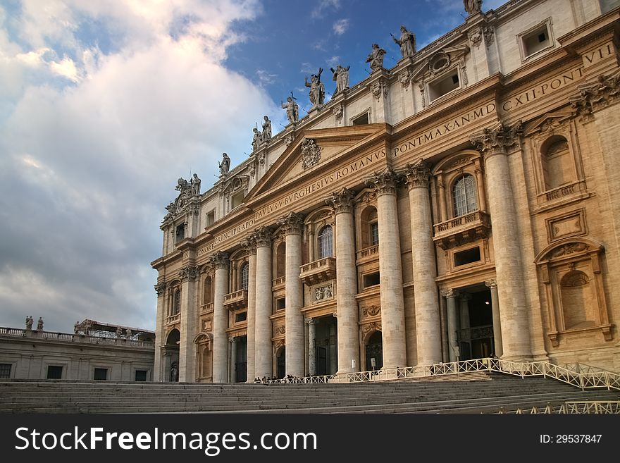 A dramatic view of Saint Peter Basilic in Vatican - Rome - Italy. A dramatic view of Saint Peter Basilic in Vatican - Rome - Italy