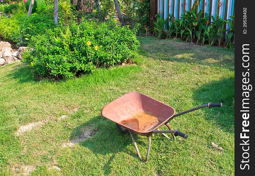 The wheelbarrow in the garden