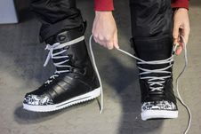 Putting On Snowboard Boots Stock Photos Putting On Snowboard Boots Stock Photos