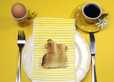 Yellow Theme Happy Easter Breakfast Table With Bunny Rabbit Toast Royalty Free Stock Photography Yellow Theme Happy Easter Breakfast Table With Bunny Rabbit Toast Royalty Free Stock Photography