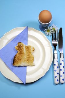 Blue Theme Happy Easter Breakfast Table With Bunny Rabbit Toast -Vertical Royalty Free Stock Photo Blue Theme Happy Easter Breakfast Table With Bunny Rabbit Toast -Vertical Royalty Free Stock Photo