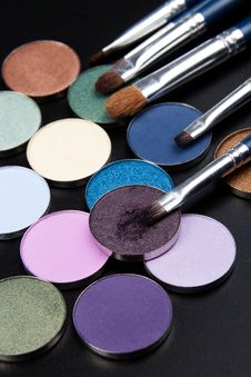 Purple Eye-shadows With Brush Stock Photos Purple Eye-shadows With Brush Stock Photos
