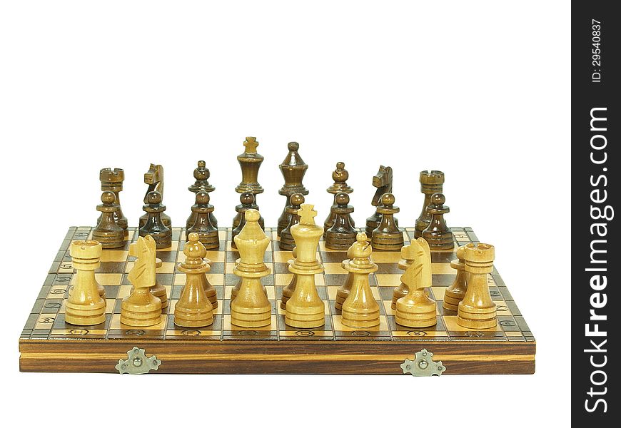 Chess board set up on white background. Chess board set up on white background