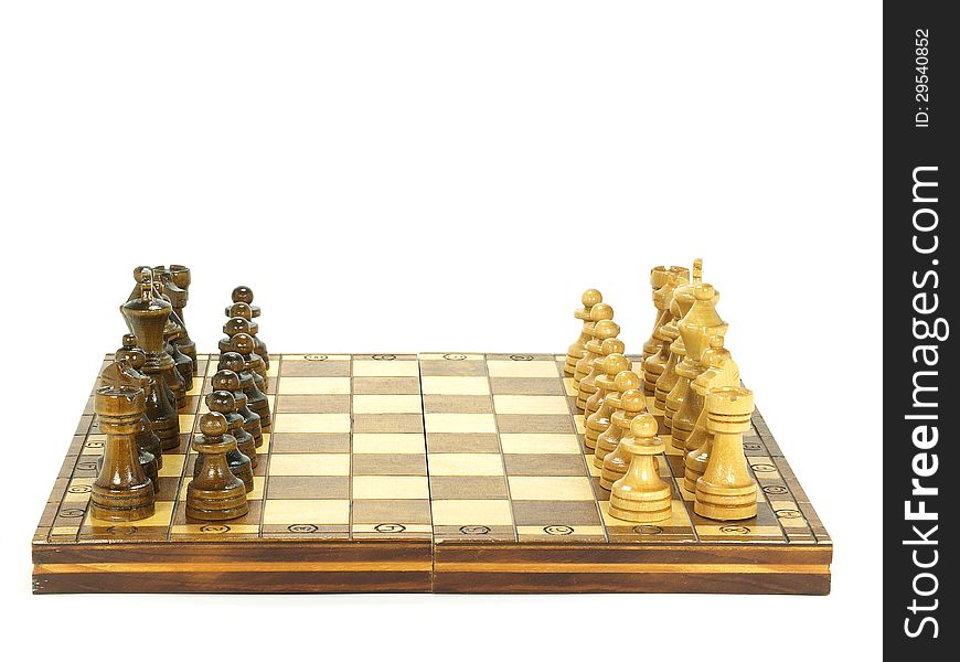 Chess board set up on white background. Chess board set up on white background