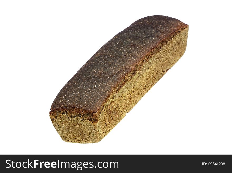 Fragrant loaf of black rye bread, isolated on white background