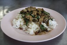 Rice With Stir Fried Hot And Spicy Pork With Basil Stock Photos Rice With Stir Fried Hot And Spicy Pork With Basil Stock Photos