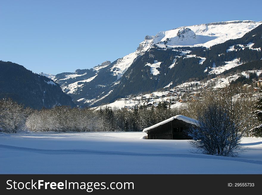 Mountain Landscape In Winter, Snow In The Grindelwald Valley Bernese Oberland.
