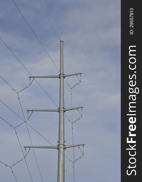 High voltage pole with powerful lines