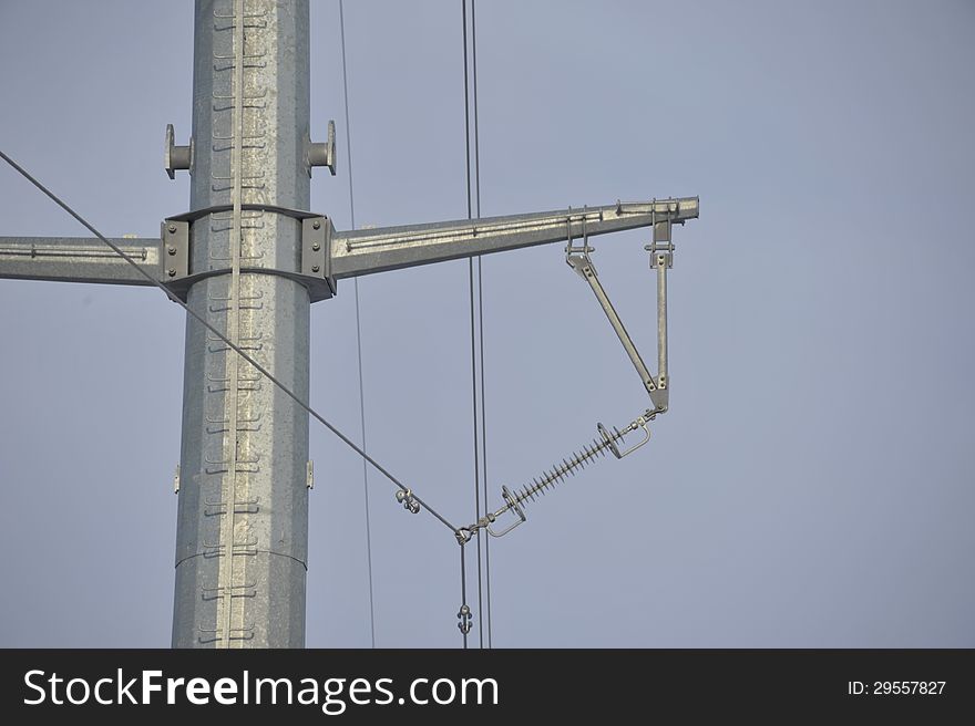 High voltage pole with powerful lines