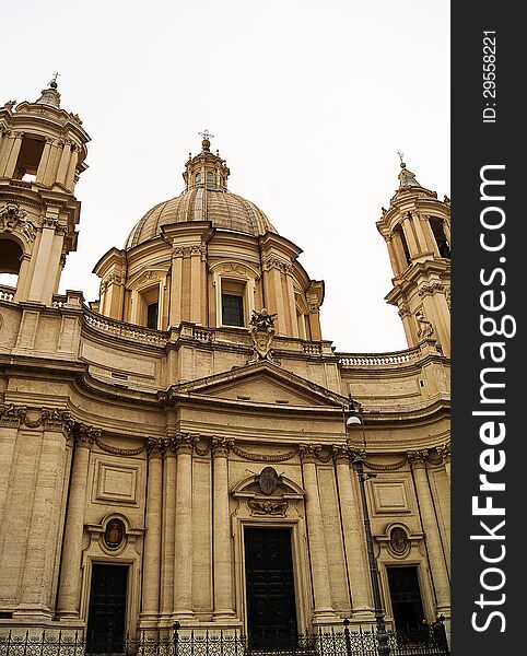 The church of Sant'Agnese in Agone on Piazza Navona in the center of Rome. The church of Sant'Agnese in Agone on Piazza Navona in the center of Rome