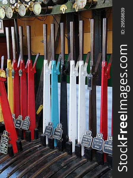 The Levers and Controls in a Train Signal Box.