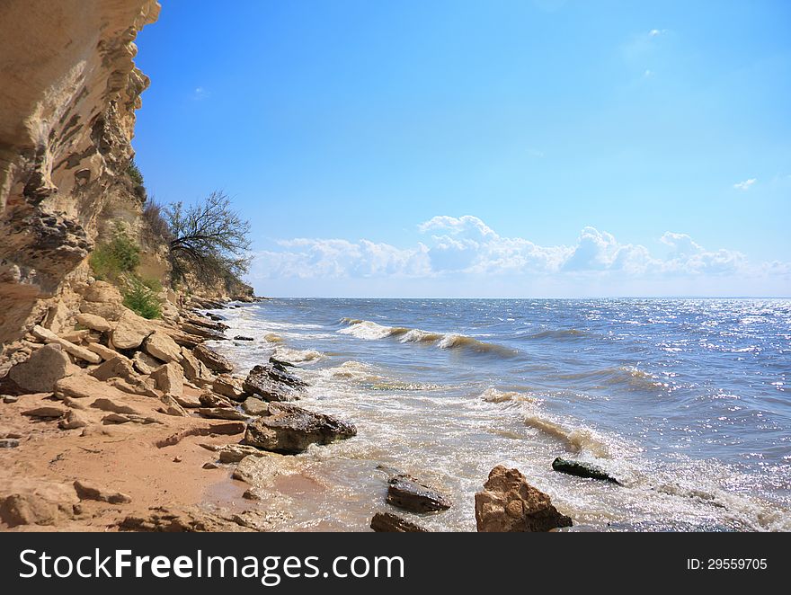 Landscape wild the sea coast with rocks