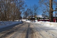 Snowy Road In A Village Stock Photos Snowy Road In A Village Stock Photos